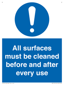 All surfaces must be cleaned before and after every use